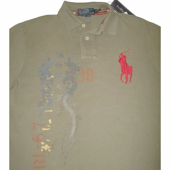 NEW VINTAGE Polo Ralph Lauren Polo Shirt! 5XB Green Limited Edition Asian Dragon